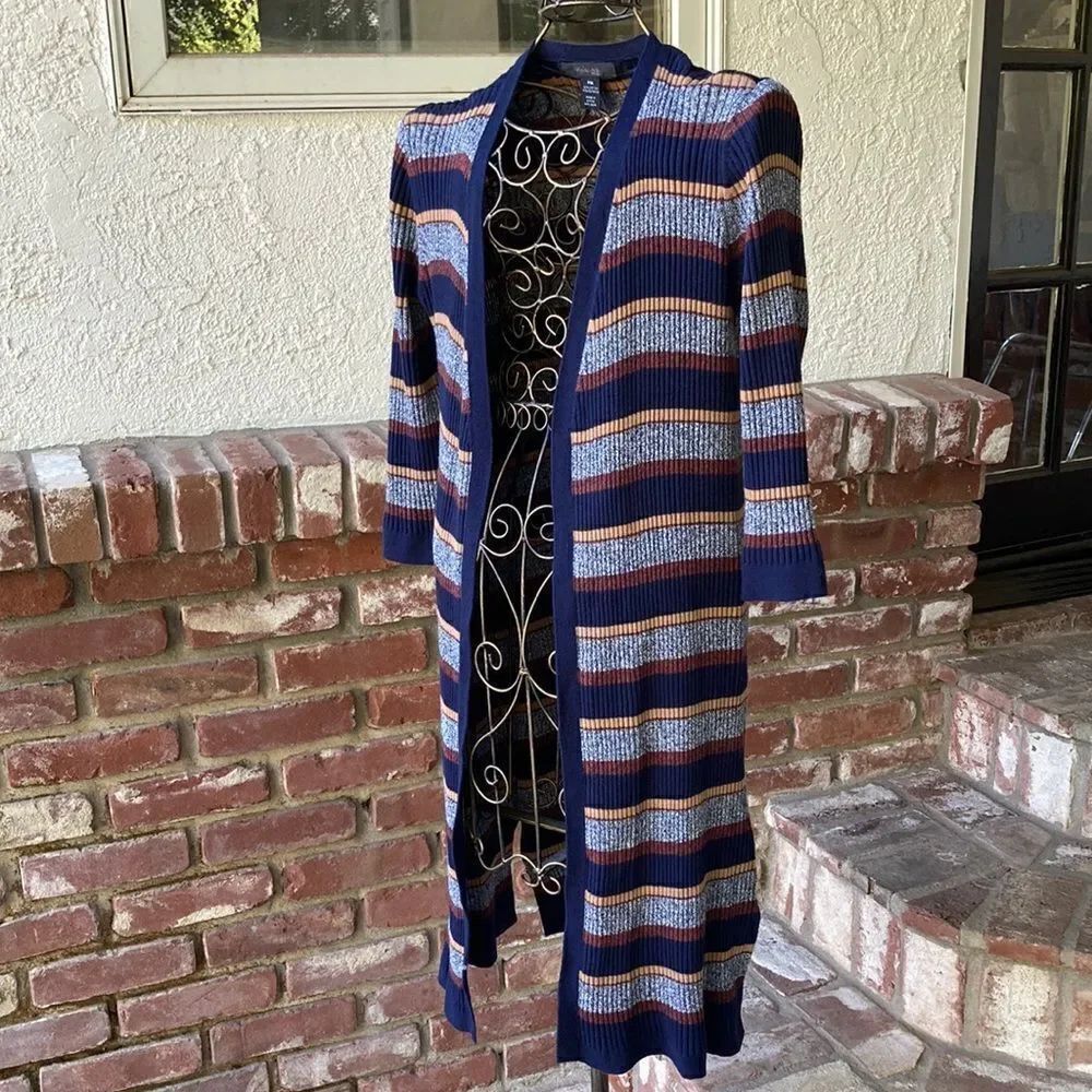 Style & Co. 3/4 Sleeves Open Front Long Line Cardigan Size PM